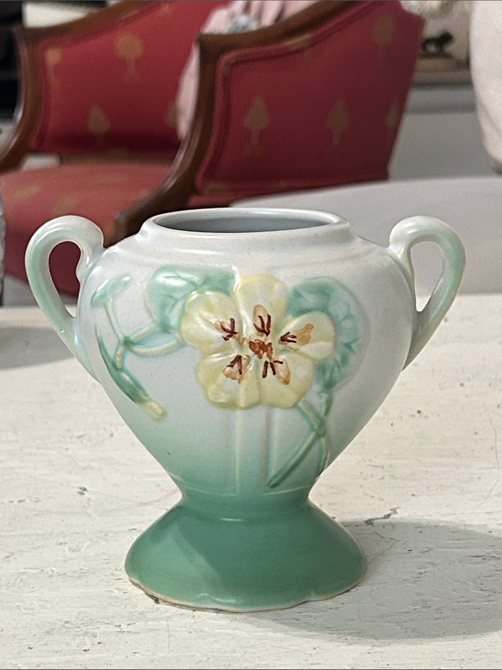 Weller Floral Ceramic Vase in Green and Cream
